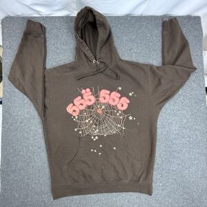 Spider Web 555 Graphic Hoodie Brown Streetwear Pullover Mens XXL